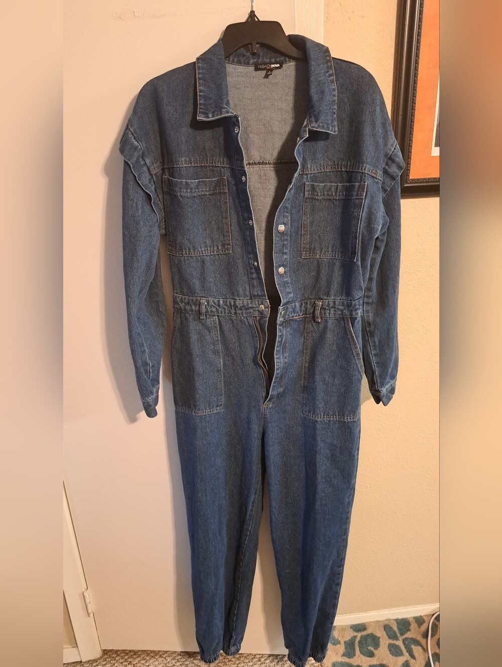 Fashion Nova Denim Utility Romper/Jumpsuit L Cotton READ SIZING RUNS SMALLER - Picture 2 of 10